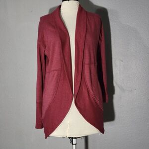 Eddie Bauer open front Camp fleece Wrap cardigan burgundy women S